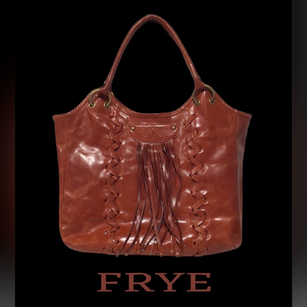 FRYE Layla Braided Fringe Bag, Genuine Italian Leather, Large, Brown